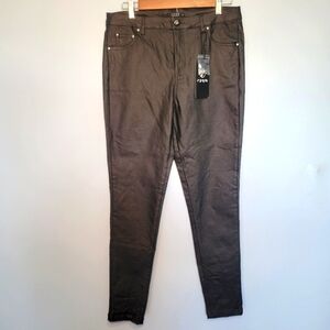 NWT SPYM Womens Black Stretchy Skinny Faux‎ Leather Legging Pants W Pockets Sz40